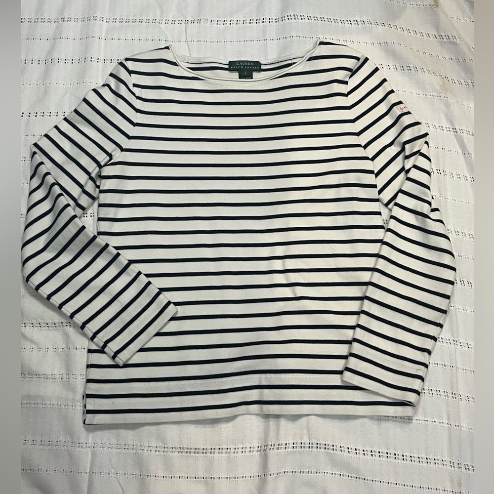 Lauren Ralph Lauren Striped Heavy Cotton Boatneck Sweater